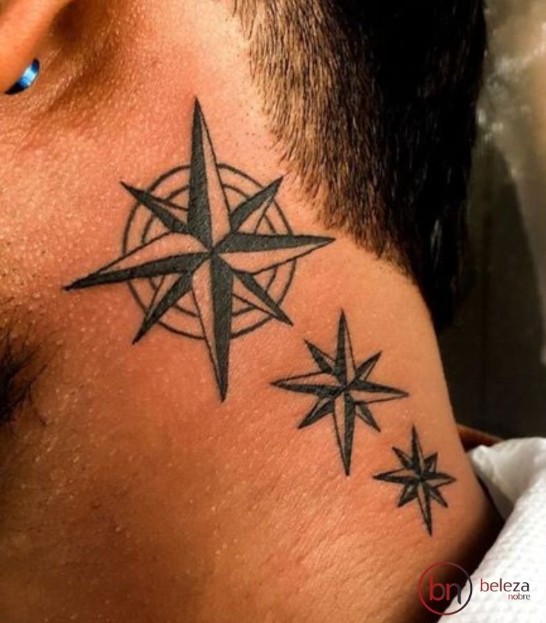 Tatuagem No Pescoço Masculino: 50 Ideias Incríveis 51 tatuagem no pescoço masculino rosa dos ventos