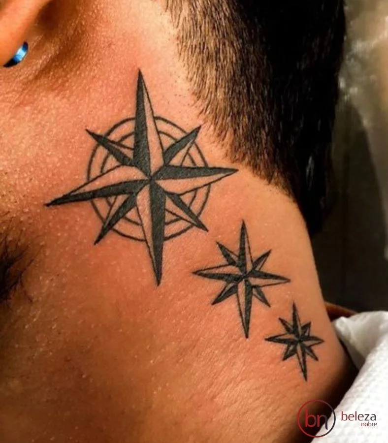 Tatuagem No Pescoço Masculino: 50 Ideias Incríveis 51 tatuagem no pescoço masculino rosa dos ventos
