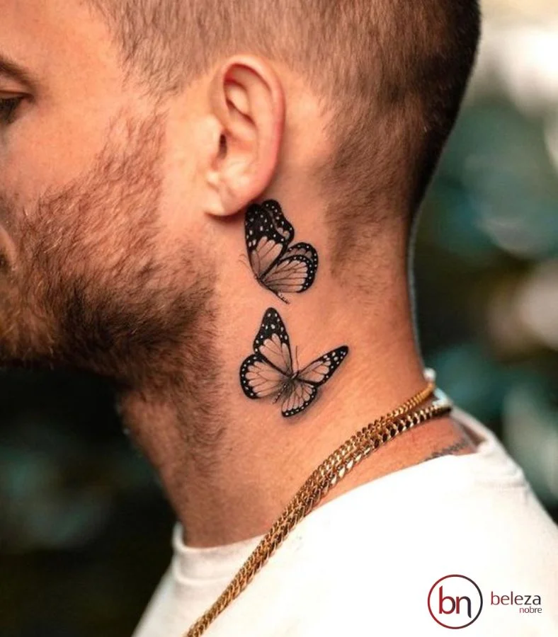 Tatuagem No Pescoço Masculino: 50 Ideias Incríveis 34 tatuagem de borboleta no pescoço masculino