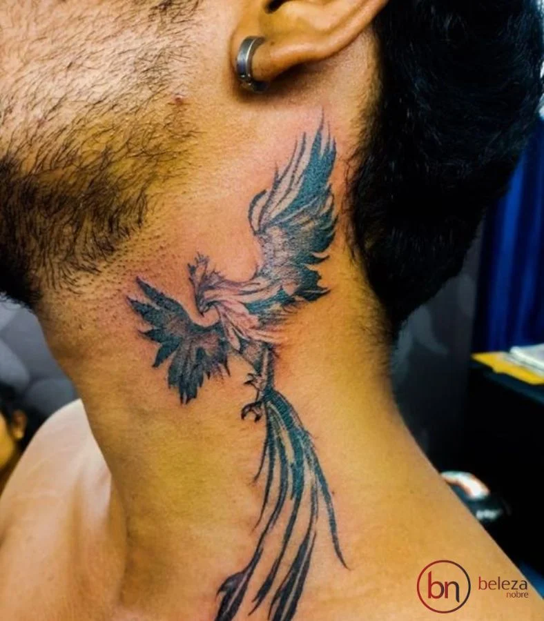 Tatuagem No Pescoço Masculino: 50 Ideias Incríveis 15 tatuagem no pescoço masculino desenho da fênix