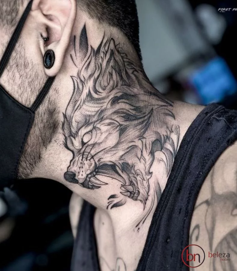 Tatuagem No Pescoço Masculino: 50 Ideias Incríveis 11 tatuagem no pescoço masculino lobo