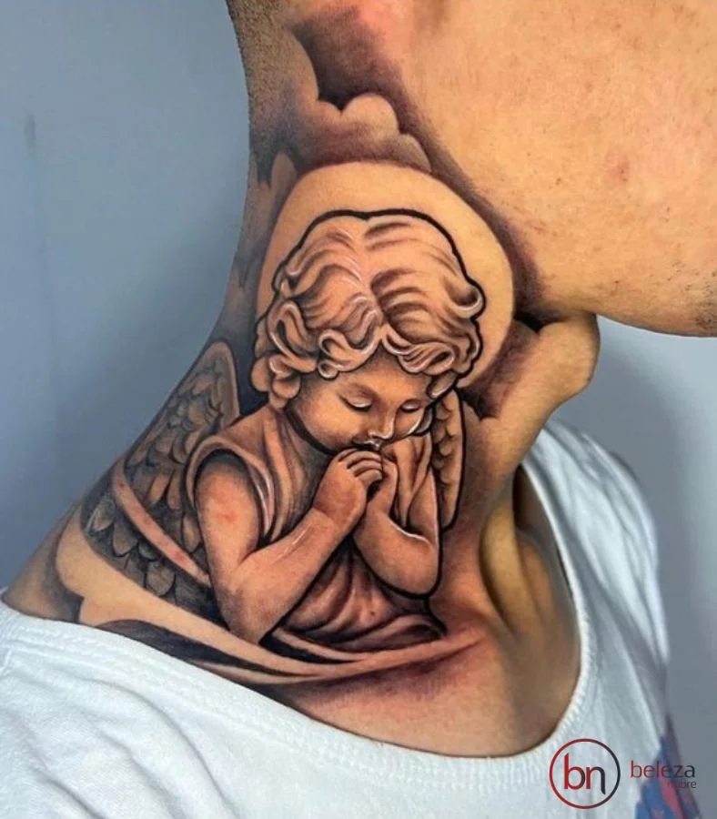 Tatuagem No Pescoço Masculino: 50 Ideias Incríveis 10 tatuagem no pescoço masculino anjo