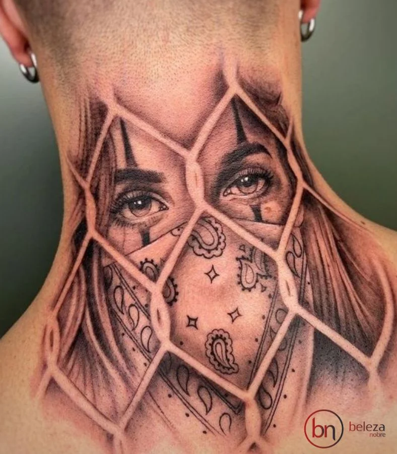 Tatuagem No Pescoço Masculino: 50 Ideias Incríveis 7 tatuagem no pescoço masculino rostos e olhos